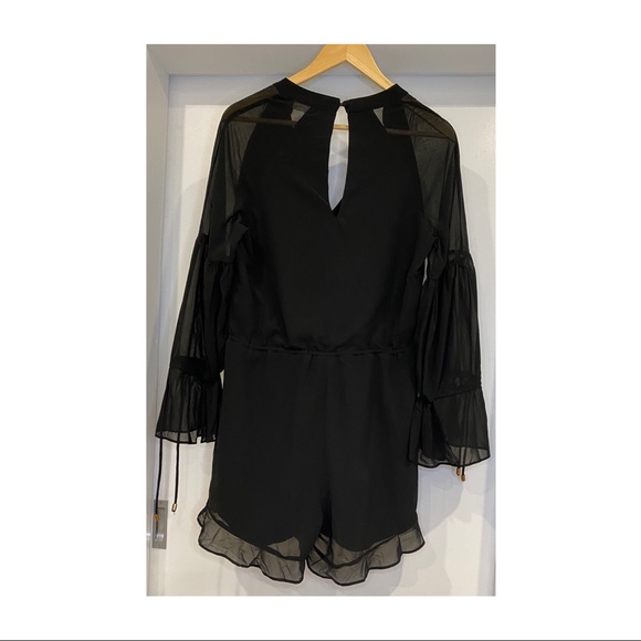 Chancery Helen long sleeved Playsuit plunging neckline black semi sheer size 10 - Picture 2 of 8